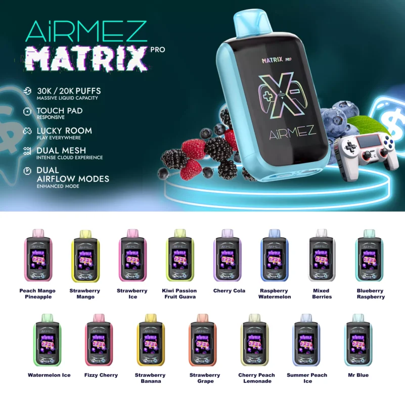Airmez Matrix Pro 30000 Puffs Touch Screen Rechargeable Disposable Vapes